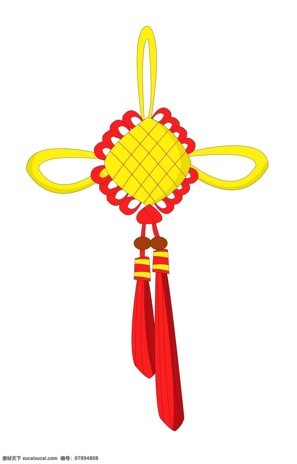 新年 黄色 中国结 插画 新年中国结 红色的吊穗 黄色的中国结 中国结插画 中国结挂饰 手绘中国结