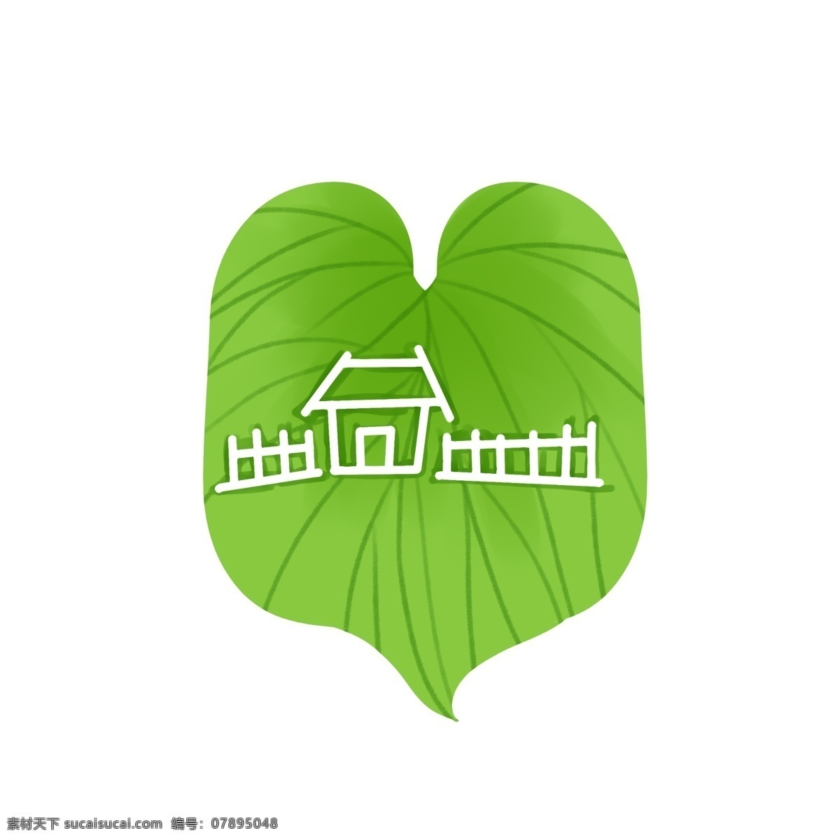 房子篱笆 绿色植物叶子 房子 手绘 白色 篱笆 绿色 植物 叶子 艾叶 中药 墨绿 黑色 天然 大自然 装饰 贴画