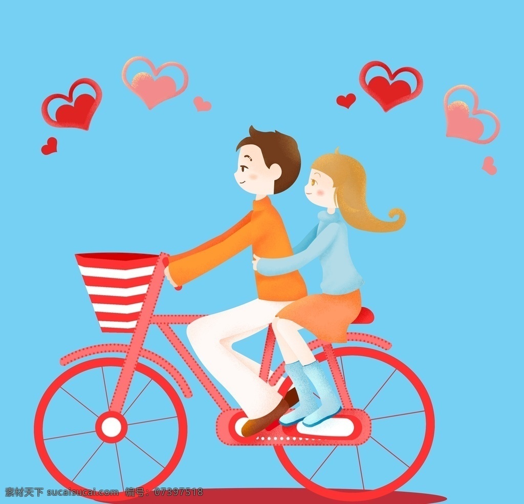 情侣 骑 单车 郊游 卡通人物 清新 可爱 骑单车