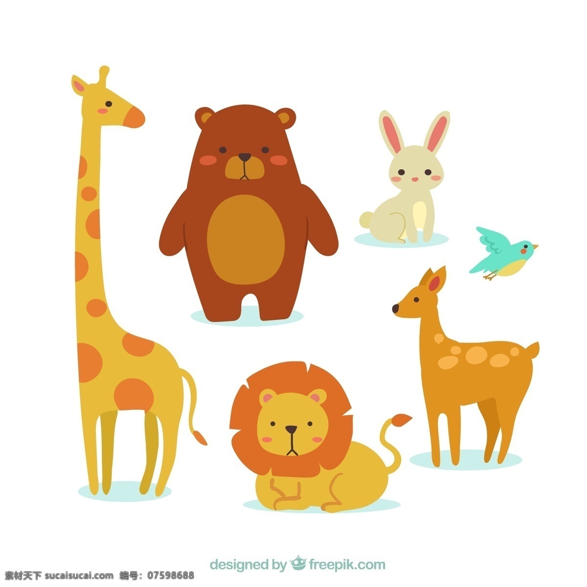 五颜六色 扁平 动物 自然 卡通 鸟类 可爱 狮子 熊 七彩 鹿 扁 兔 平面设计 长颈鹿 可爱动物 背包 卡通动物 野生 收藏
