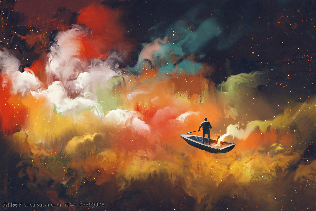 抽象 手绘 云彩 小船 色 卡通 热气球 天空 白云 太阳 彩虹 草地 云海 海报 背景 矢量素材 扁平化 扁平 矢量 热气