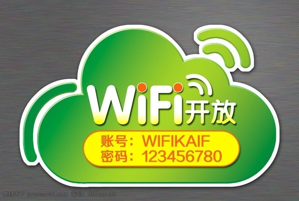 wifi牌 wifi 提示牌 免费开放 温馨提示 绿色背景 云朵 造型 快餐店 温馨 可爱 分层