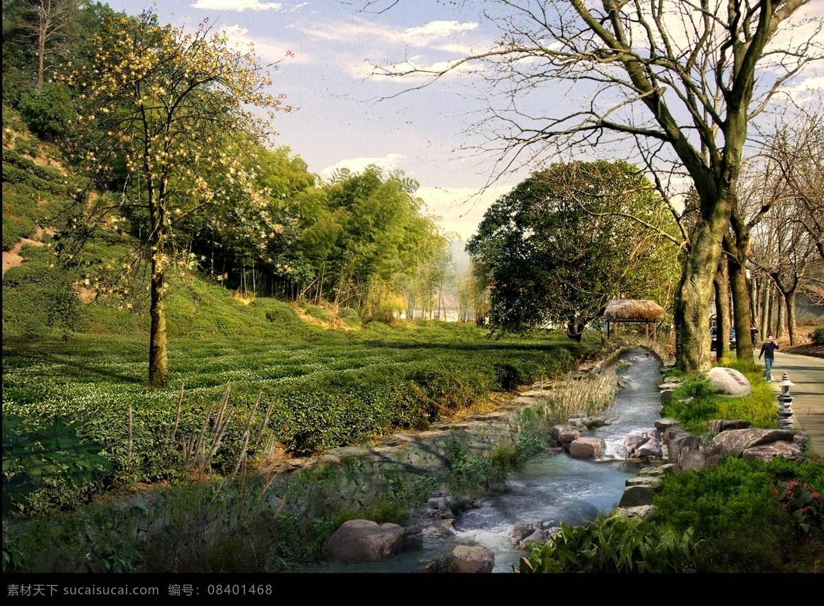 河道景观设计 绿化设计 水渠设计 绿化景观 大地景观 中式景观 分层