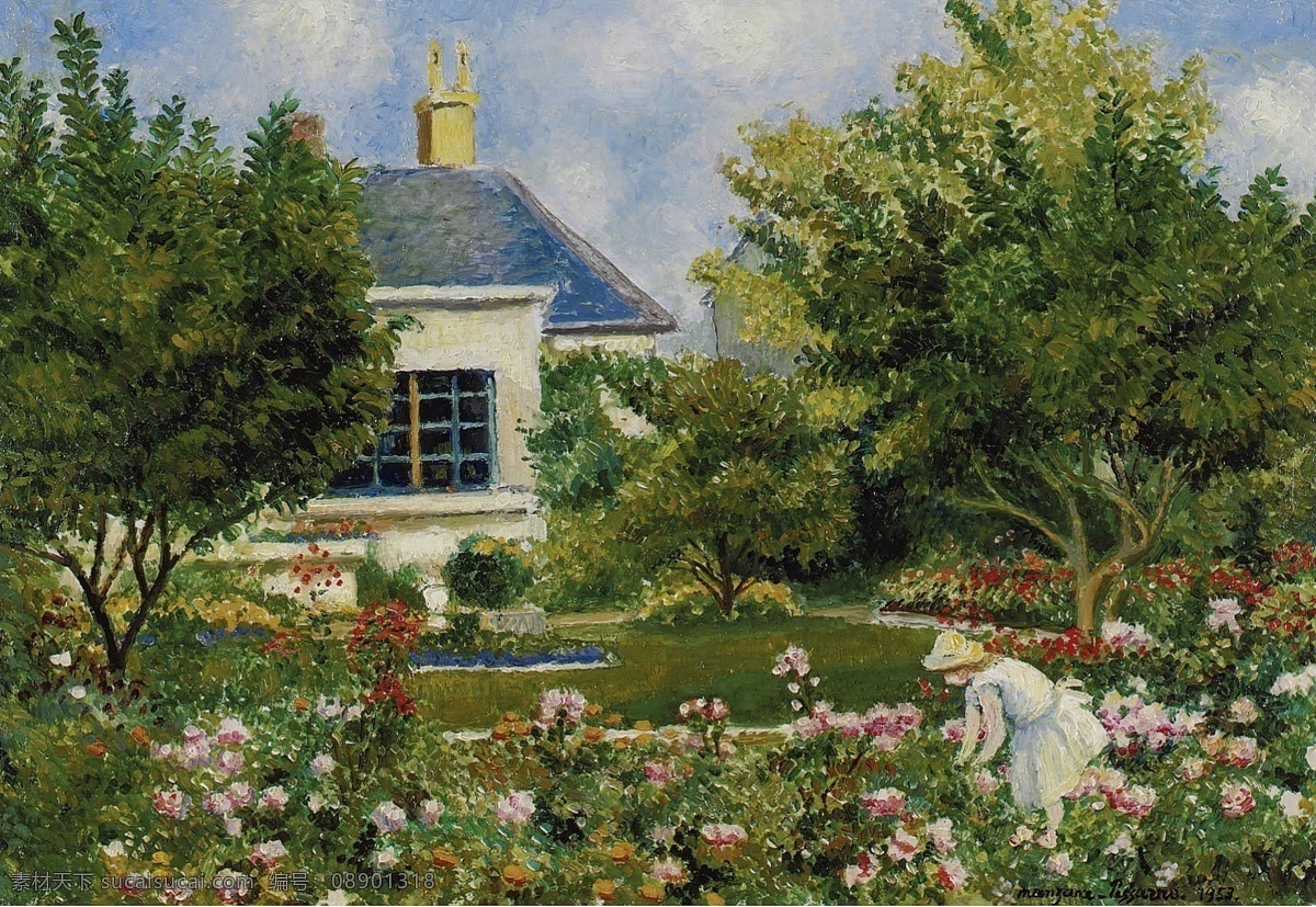 1953 大师 画家 风景画 静物 油画 建筑 装饰画 garden the in manzanapissarro georges