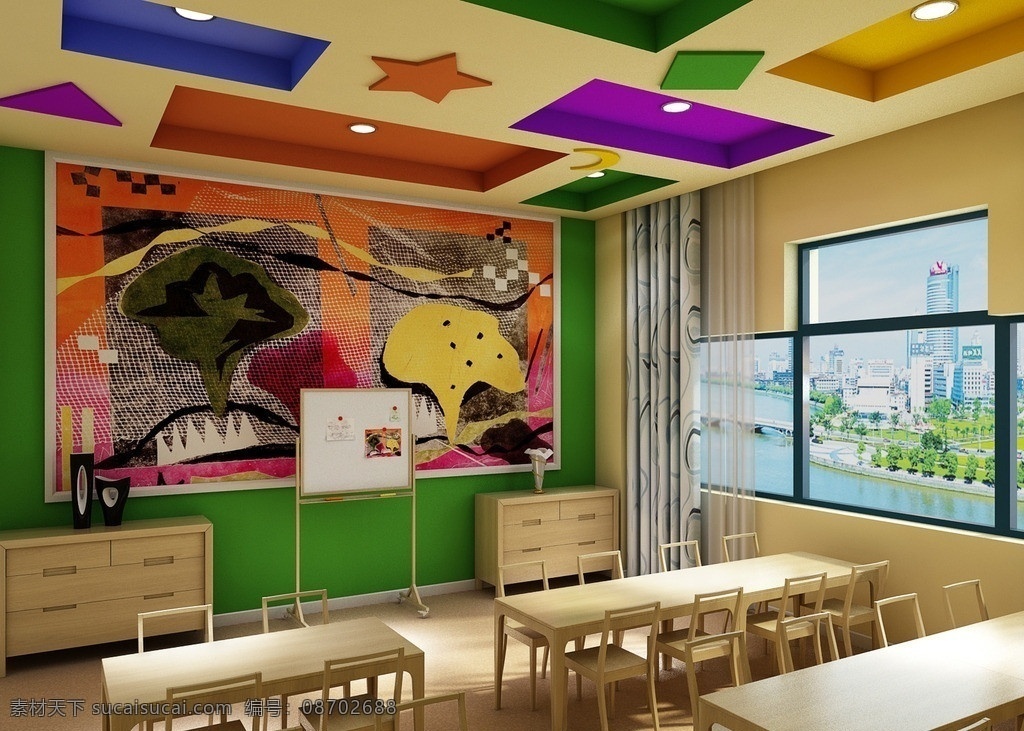 美术室 儿童 简约 风格 装修 主卧 吊顶 背景墙 效果图 幼儿园 亲子 工装 室内模型 3d设计模型 源文件 max