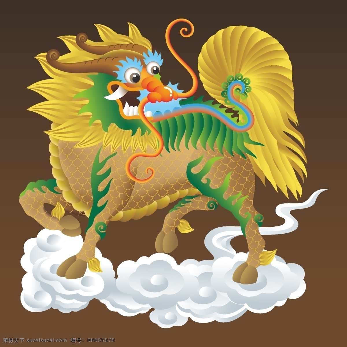 麒麟 金麒麟 动物 瑞兽 古典 东方 吉祥 中国传统 传统 矢量素材 传统文化 文化艺术 中国文化 矢量