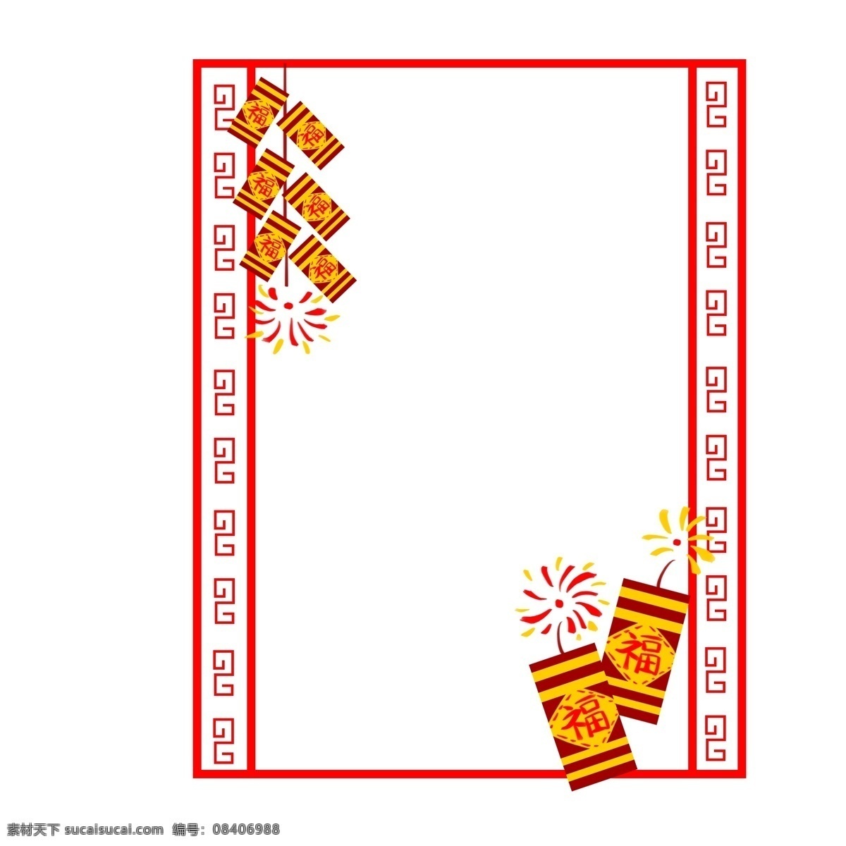 手绘 唯美 过节 边框 手绘鞭炮 手绘过节边框 方形边框 猪年 猪年吉祥 新年 农历新年 2019