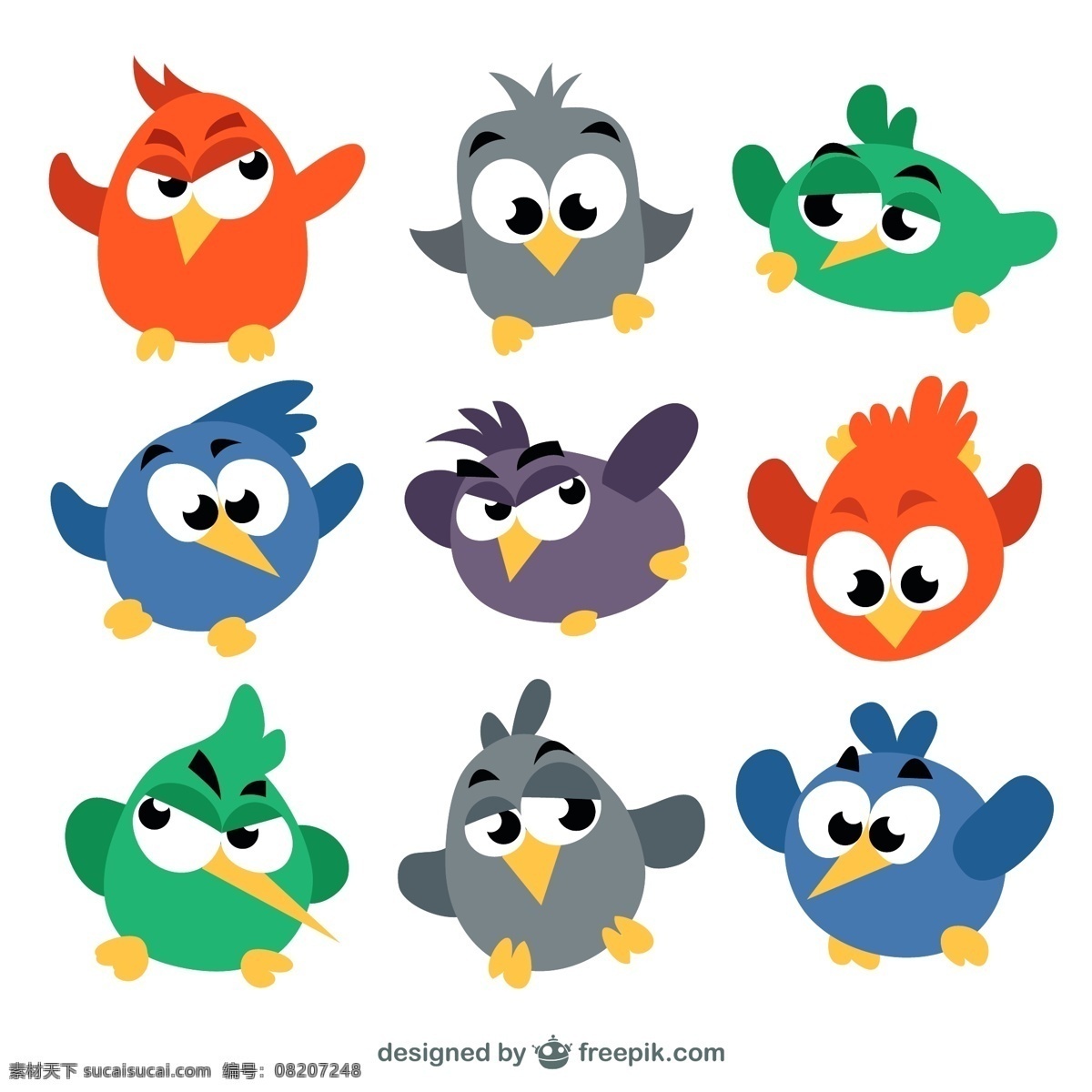 卡通小鸟素材 小鸟素材 矢量素材 卡通小鸟 大眼小鸟 卡通动物 小动物 可爱动物 卡通设计