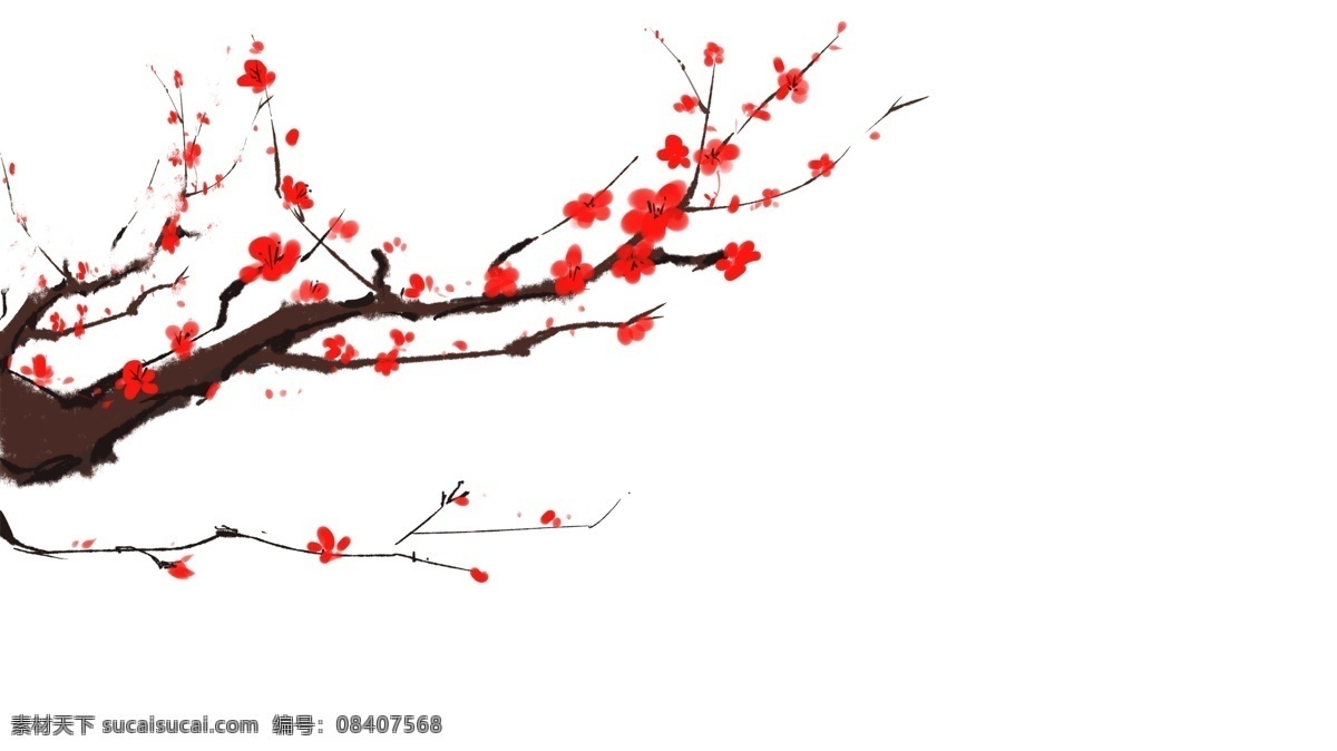 手绘 中国 风 艳红 梅花 免 扣 元素 中国风 冬季 冬梅 新年 海报 立冬 红梅 红色 腊梅 花卉 手绘梅花 红色梅花