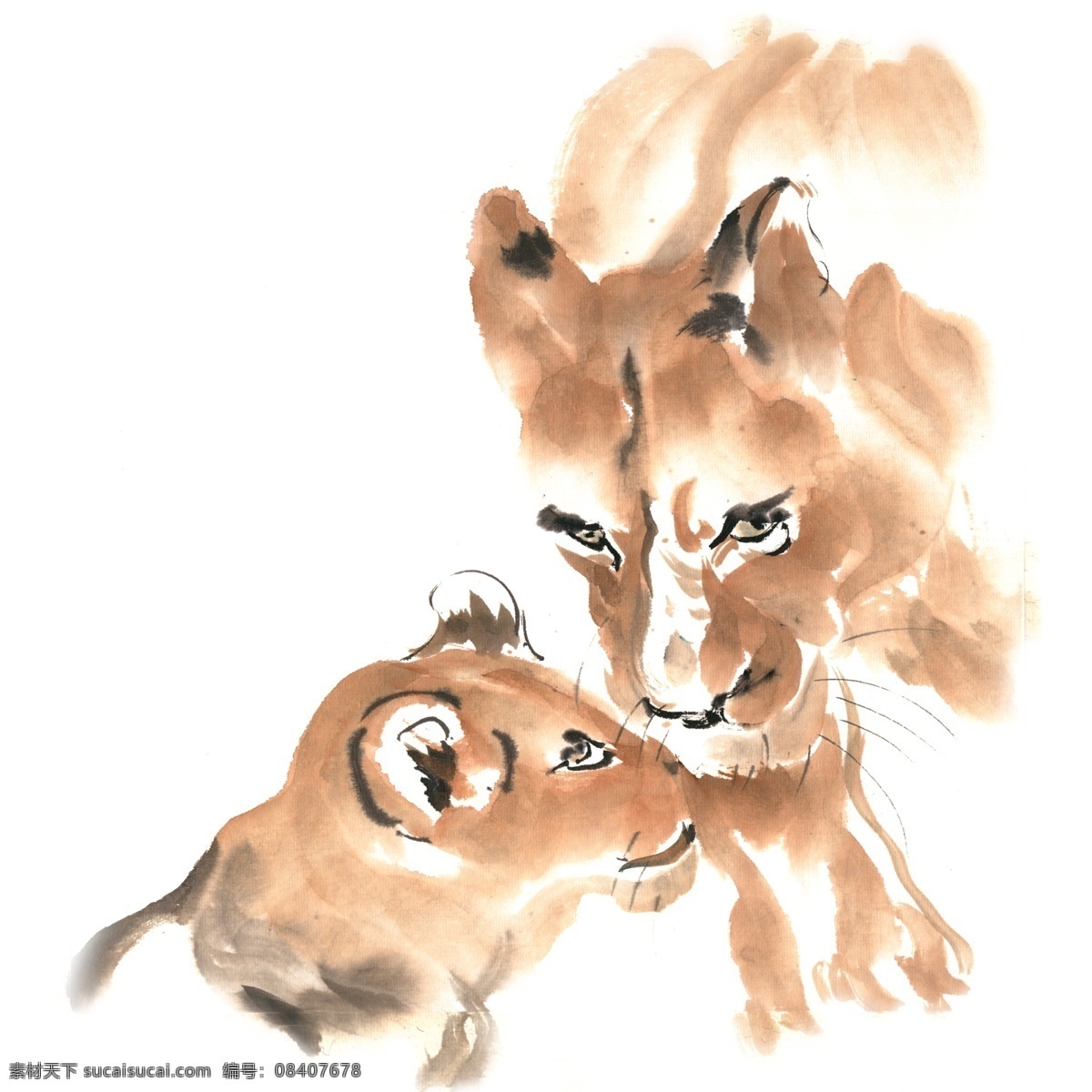 舔 犊 情 深 狮子 水墨画 免 抠 水墨 国画 手绘 母子 舔犊 依偎 温暖 幸福 情深 可爱 写意 免抠 淡雅 素淡 清幽 意境 绘画 逼真 写实