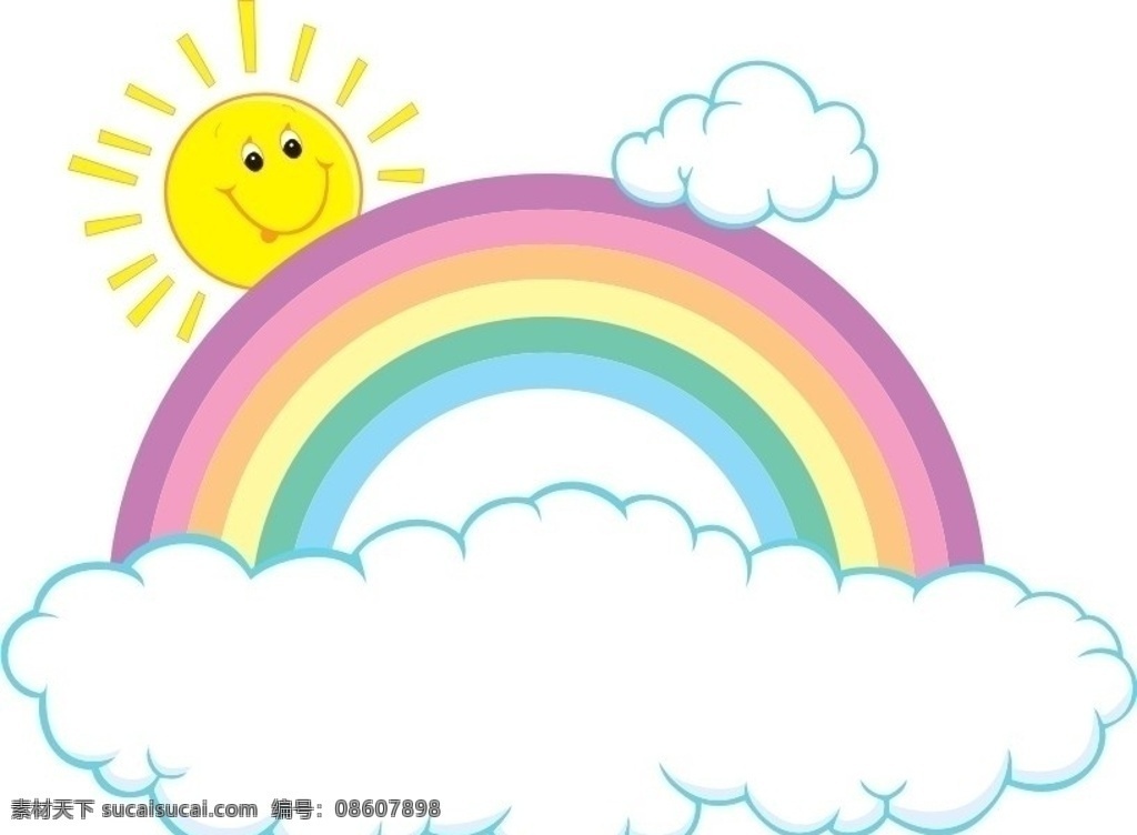 太阳 云朵 彩虹 红 黄 绿 蓝 矢量素材 其他矢量 矢量