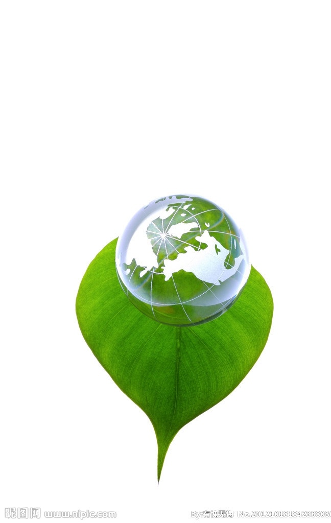 叶尖地球 绿色地球 水晶地球 水晶地球仪 地球 水晶 树叶 绿叶 绿色 环保主题