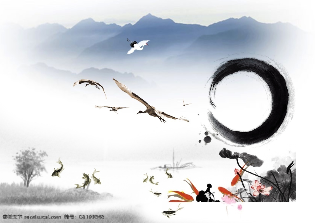 水墨画 水墨画素材 水墨画背景 水墨画元素 中国传统元素 水墨画展板 分层