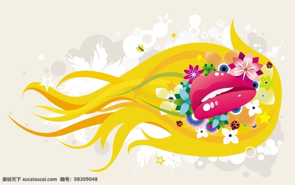矢量 嘴巴 主题 潮流 潮流元素 花朵 火焰 飘逸 矢量素材 矢量嘴巴 矢量图 花纹花边