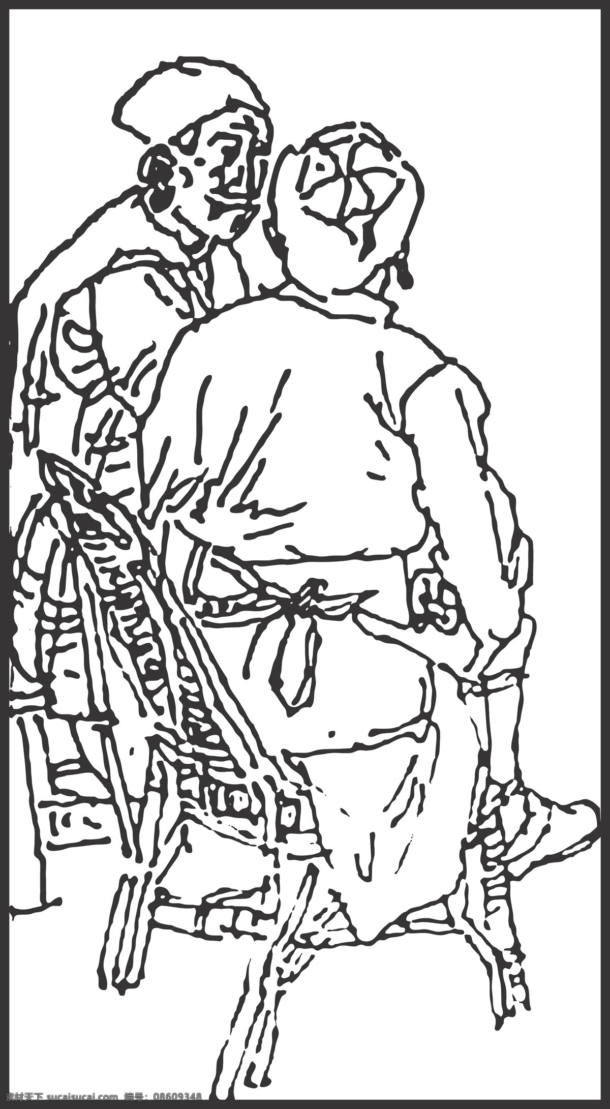 人物 线条 矢量 传统 装饰 插画 白描 速写 绘画 文化艺术 绘画书法