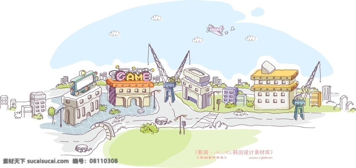 线条 城市 风景 hanmaker 韩国 设计素材 库 线条城市风景 卡通 漫画 手绘 矢量图 建筑家居