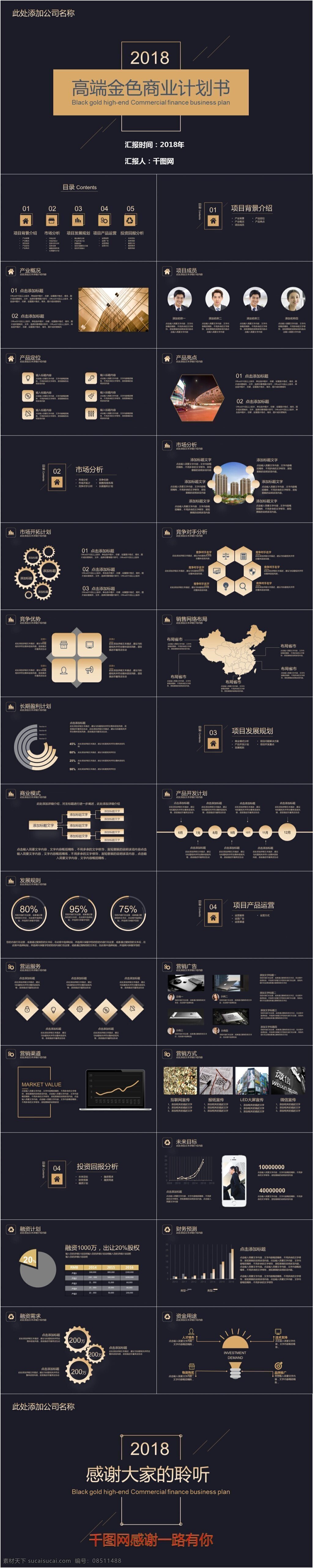 黑金 商业 计划书 模板 金色ppt 商务 通用 营销ppt 扁平化 简洁ppt