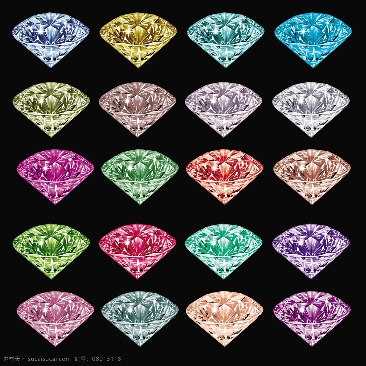 彩色分层钻石 彩色钻石 分层钻石 多种 各个 颜色 都 每个都的单个 黑色