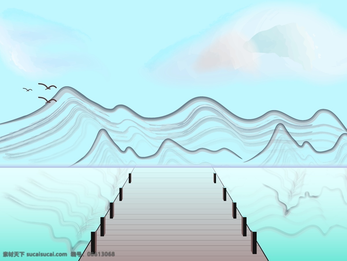山水画 矢量山水画 矢量创意山水 水墨效果图 矢量插画 ai作品 自然景观 自然风光