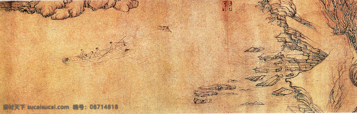 山水 名画 书画 后 赤壁 赋 图 六 部分 古画 山水画 书画真迹 中国水墨画 后赤壁赋图 文化艺术