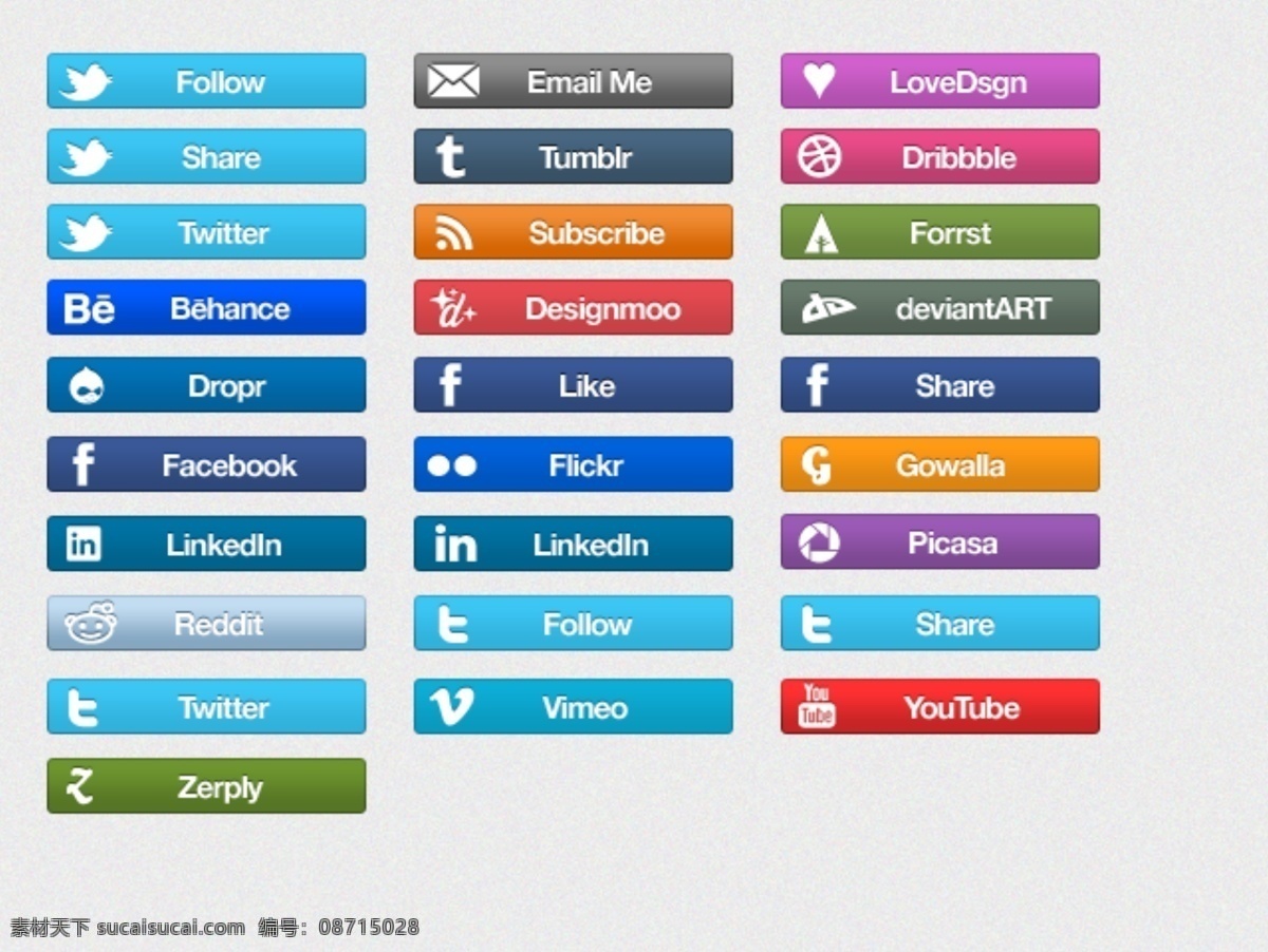 各种各样 社交 图标 网站 按钮 twitter linkedin 网页素材 网页模板