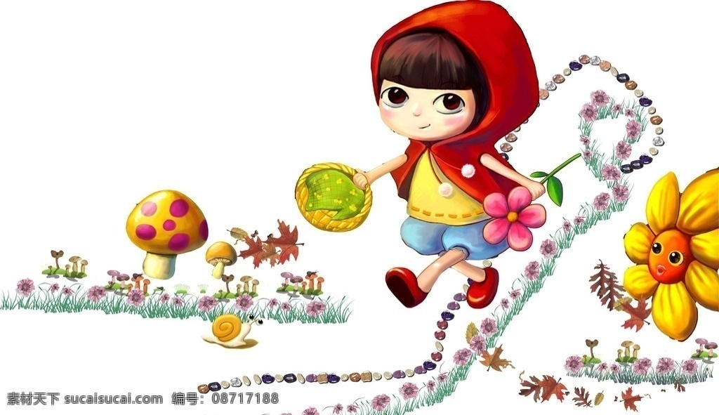 小红帽 小女孩 小蜗牛 向日葵 小花 小蘑菇 动漫动画 动漫人物