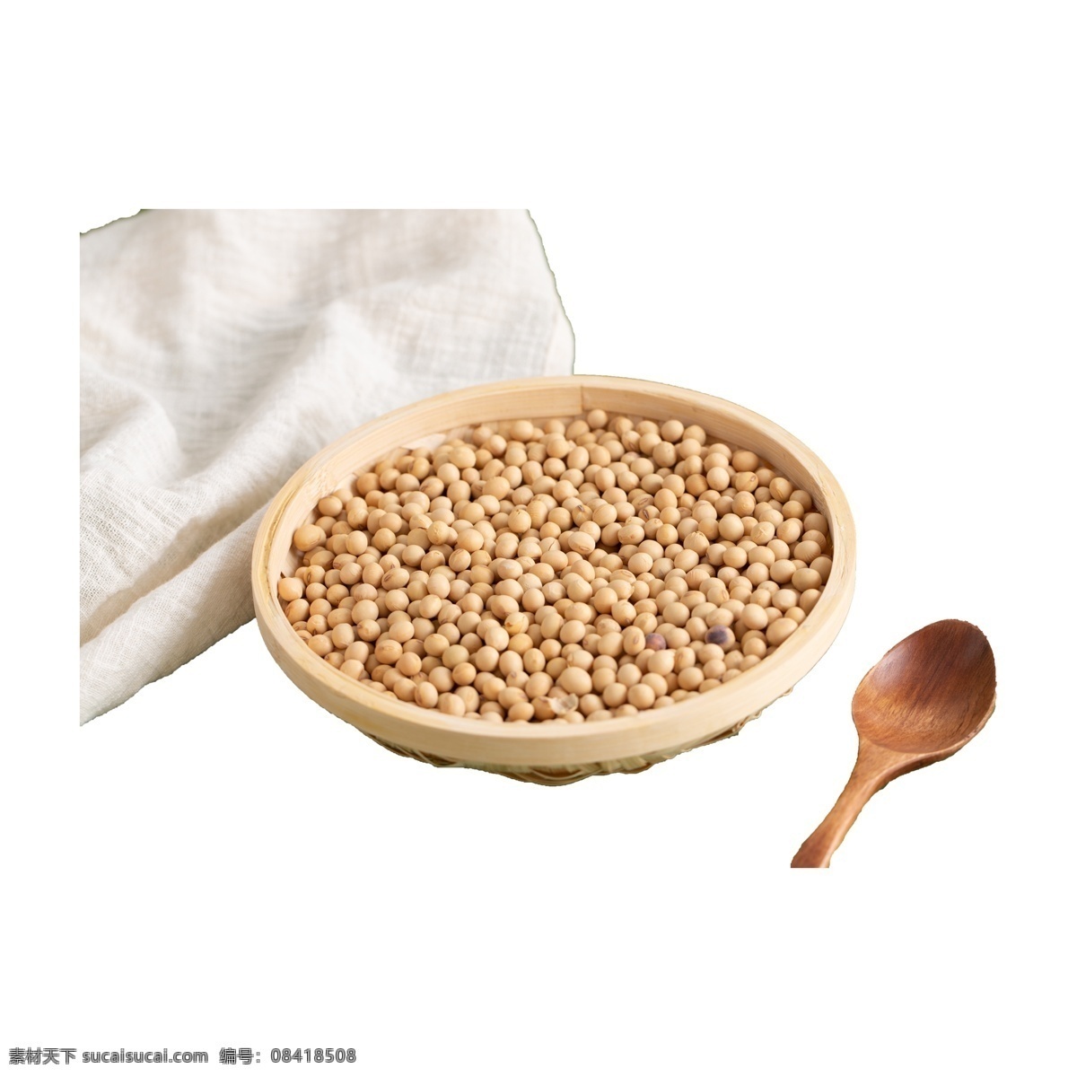 碗 黄豆 实拍 免 抠 木勺 白布 竹碗 实物拍摄 食物 营养 美味 维生素 豆类 大豆 豆浆 黄色 摆拍