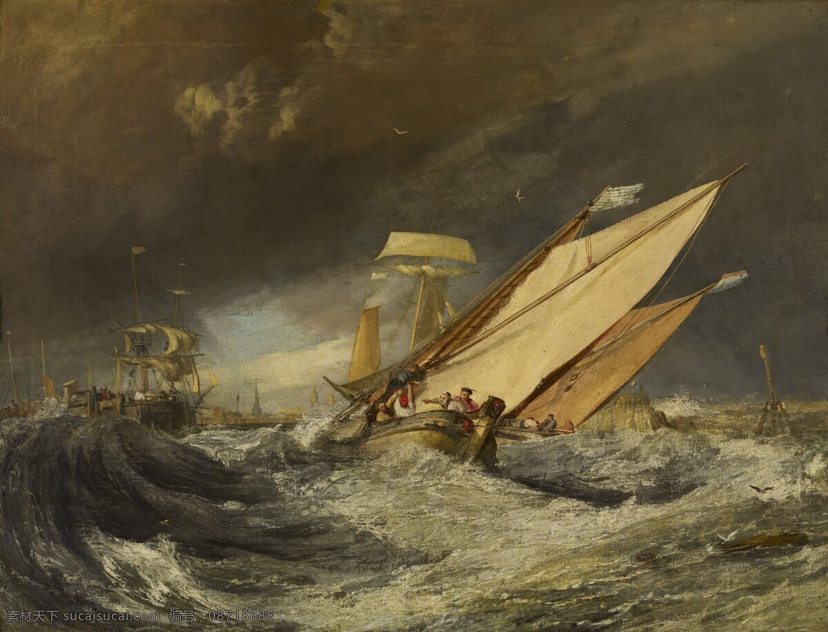 帆船 风景油画 古典风景油画 古典油画 海浪 海鸥 绘画 绘画书法 古典 风景 油画 设计素材 模板下载 艺术 油画艺术 文化艺术 家居装饰素材