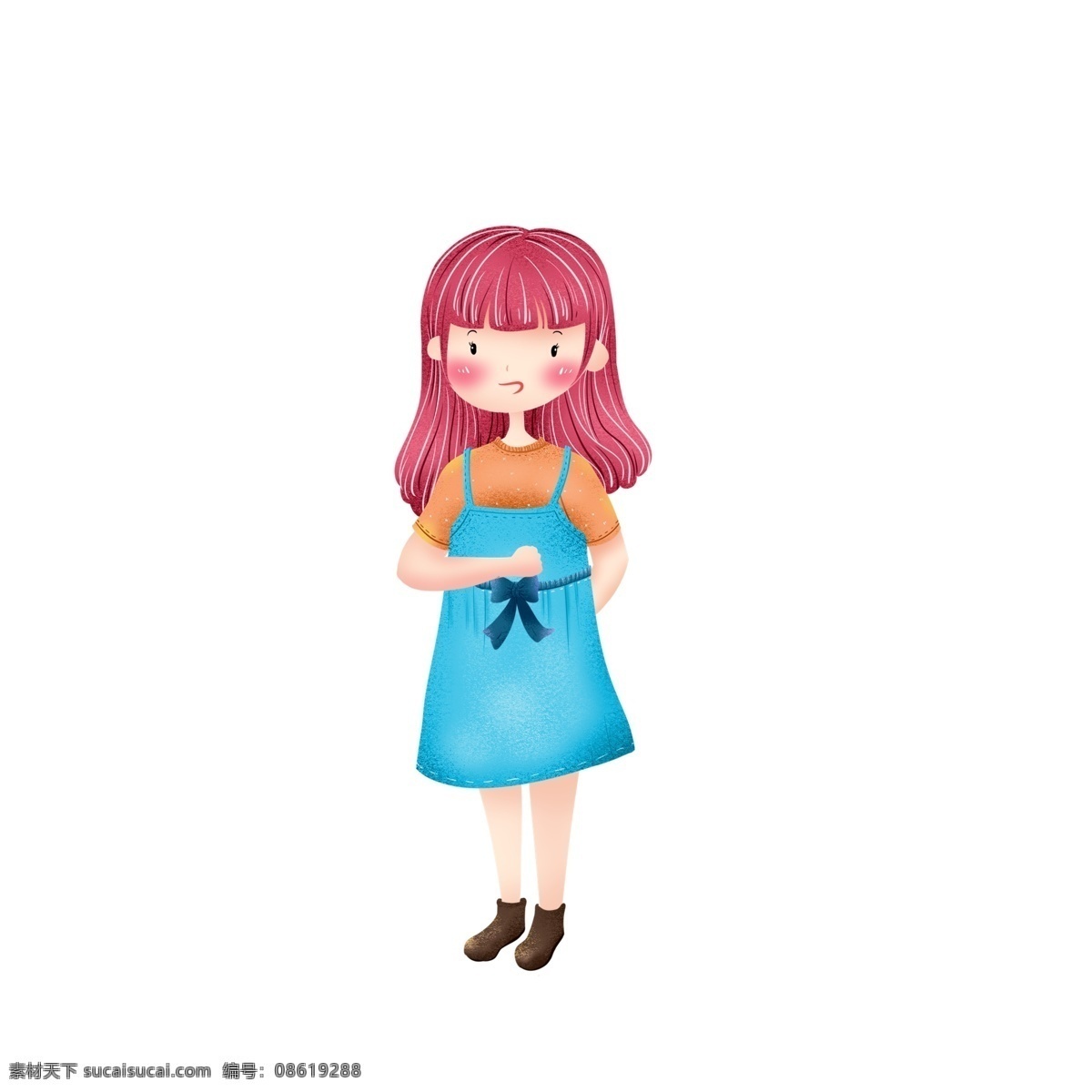 可爱 一个 严肃 女孩子 卡通 人物 插画 女生 表情 儿童
