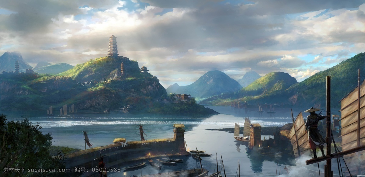 仙境 山水 景色 画 风景 武侠 动漫动画 风景漫画