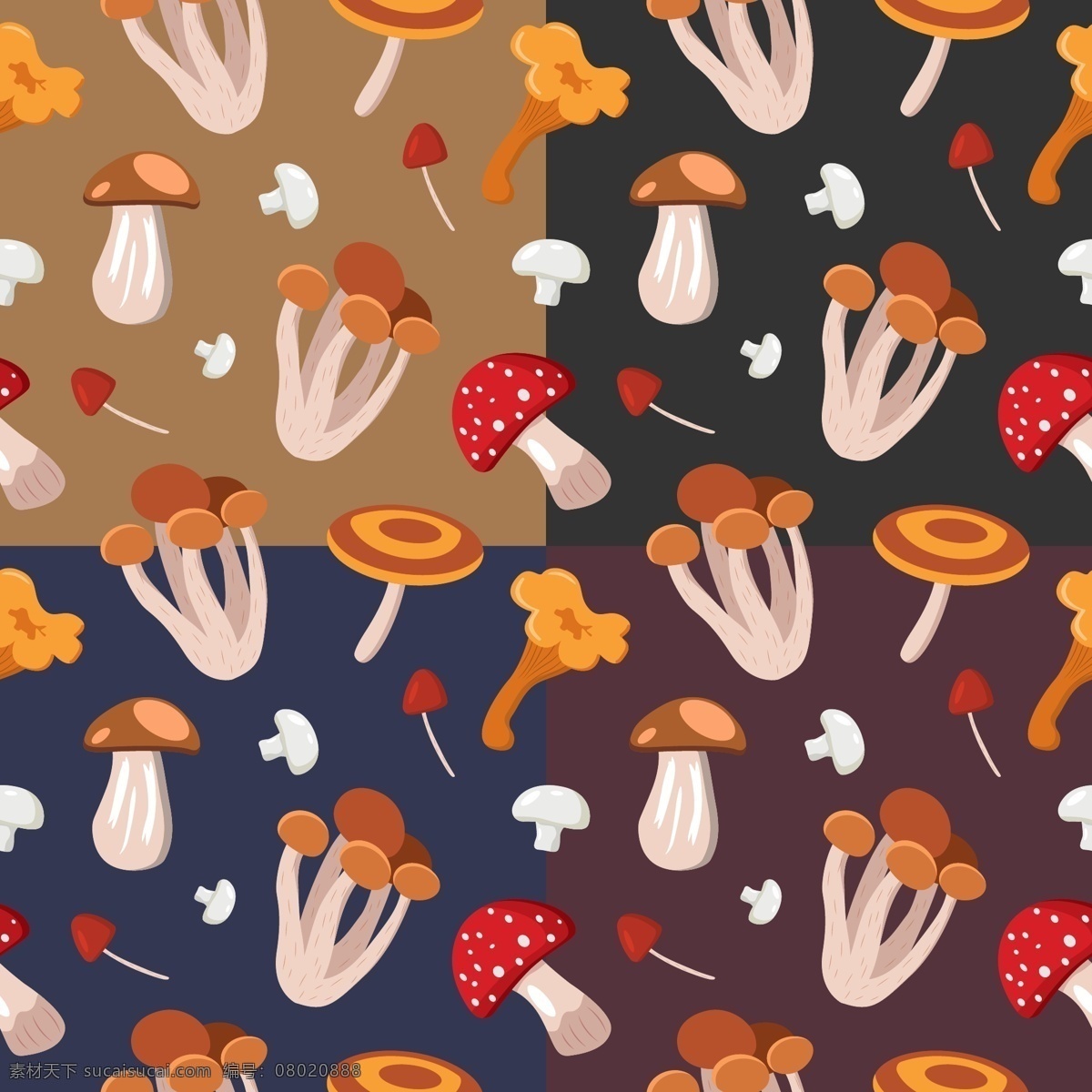 蘑菇 无缝 图案 背景 矢量蘑菇 卡通蘑菇 彩色蘑菇 手绘蘑菇 蘑菇背景 蘑菇底纹 蘑菇图案 食物 生物世界 蔬菜