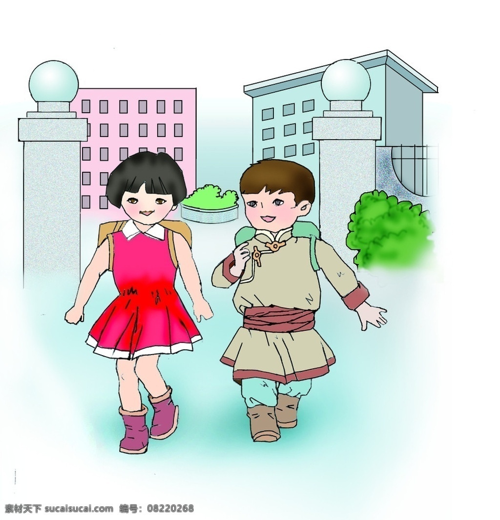 放学 学校 小学生 蒙族 小孩 男孩 女孩 绘画书法 文化艺术