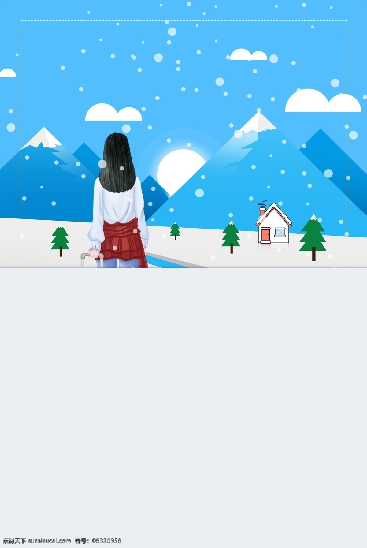 月 雪地 女孩 背景 双十二 蓝色背景 雪山 背景图 创意 12月背景 冬季促销 下雪 彩绘背景 手绘背景 背景展板 背景展板图