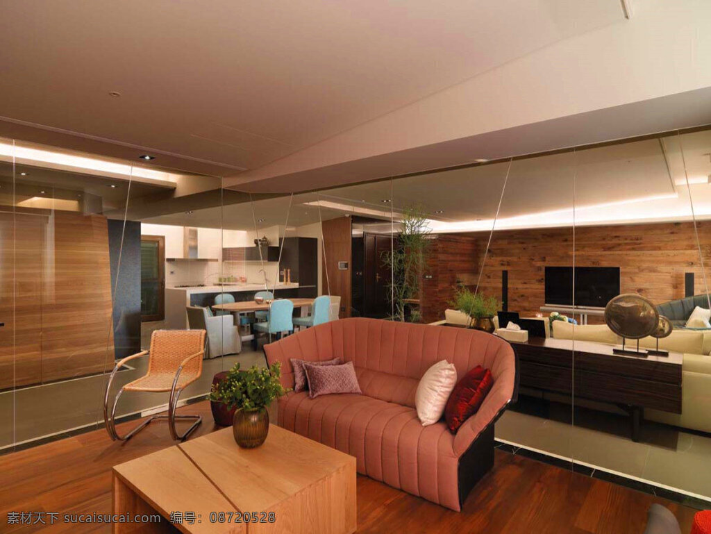 田园 清新 客厅 橘 粉色 沙发 室内装修 效果图 客厅装修 木制茶几 木地板 木制背景墙