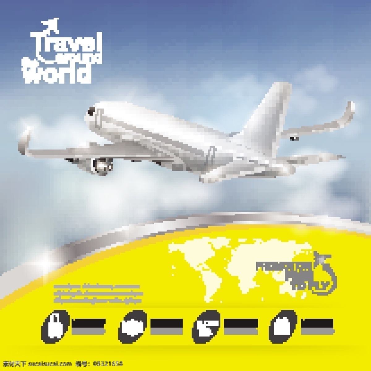 飞翔 天空 中 客机 广告 广告矢量素材 图标 飞机 图片客机 黄色