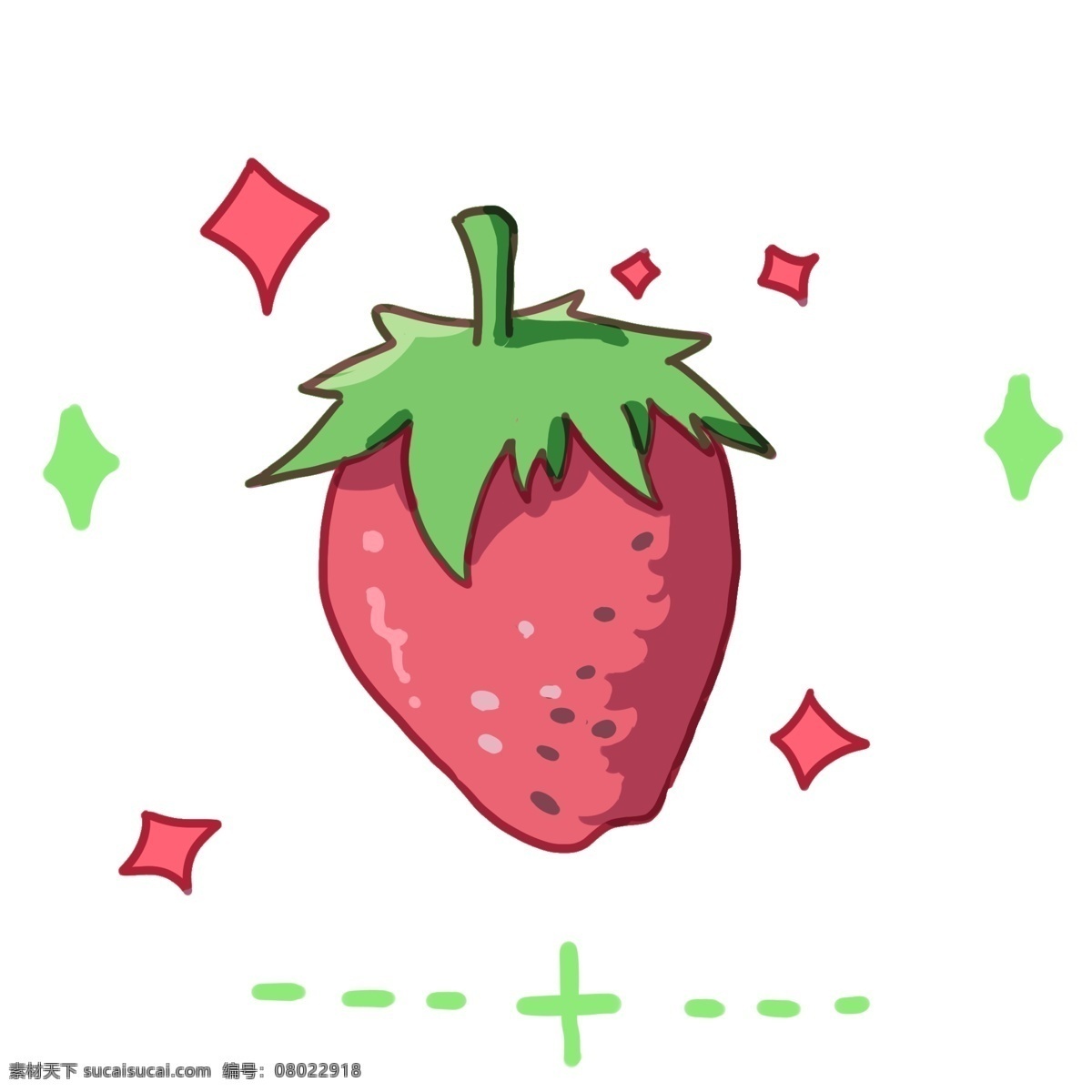 红色 草莓 手绘 插画 红色的草莓 春天草莓 漂亮的草莓 手绘草莓 绿色的叶子 可爱的草莓 奶油草莓