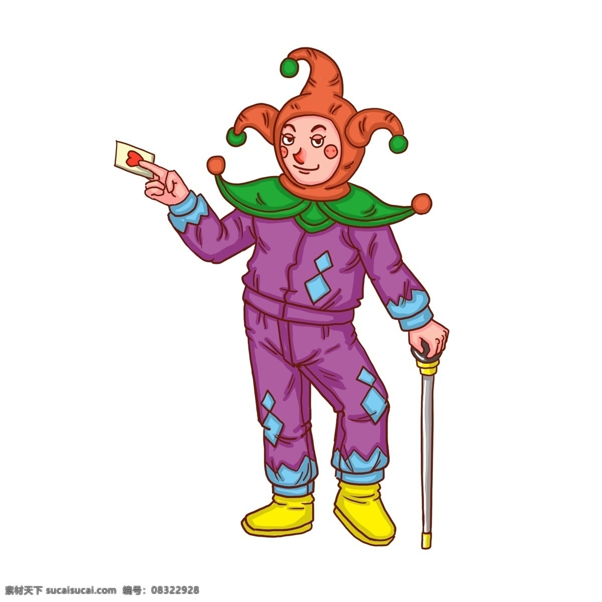 小丑 愚人节 扑克 卡通 人物 愚人节道具 男小丑 卡通人物 快乐小丑 黄色 红色 绿色 紫色 愚人节快乐