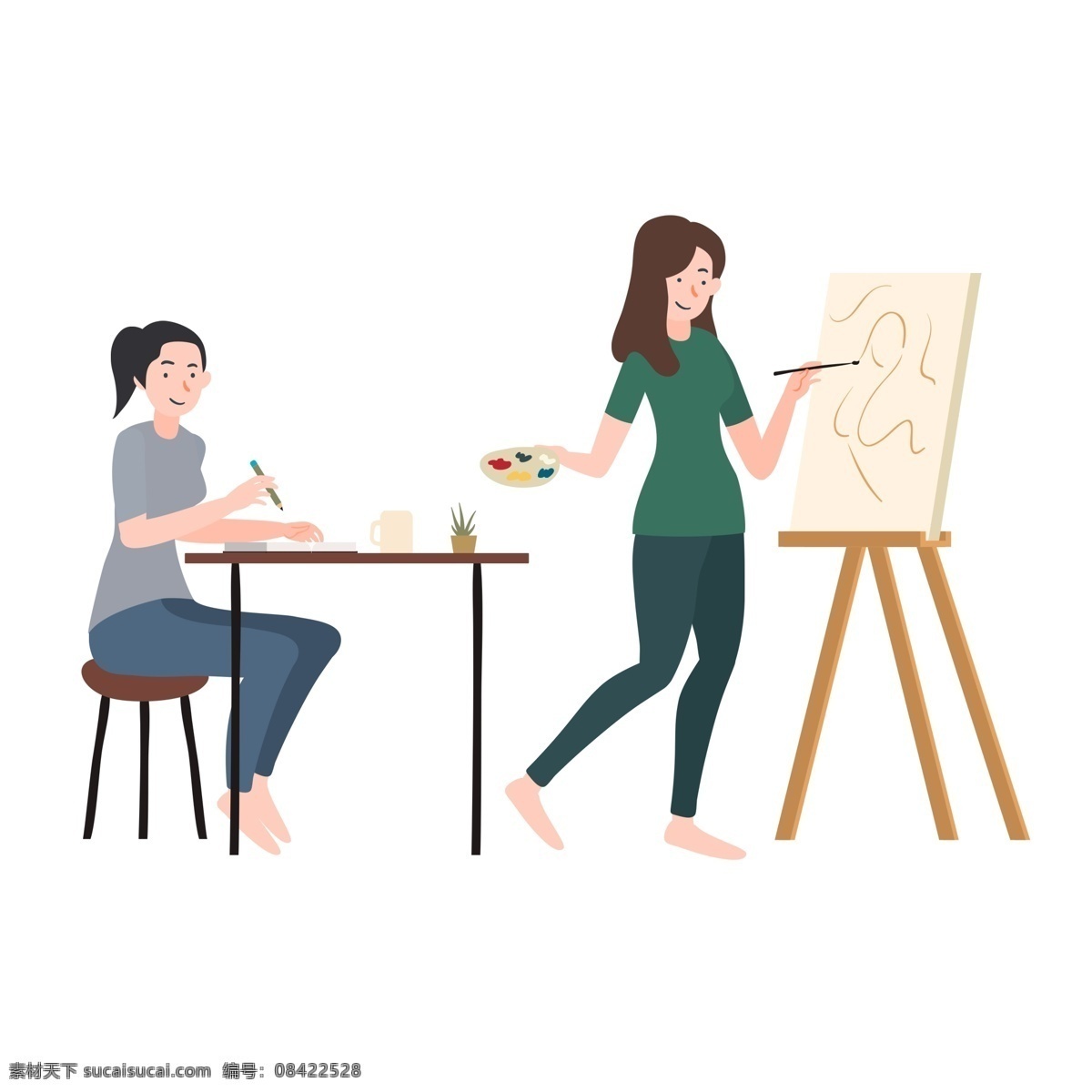 简约 扁平化 画画 人物 卡通人物 可爱的人物 插画人物 banner 简约人物