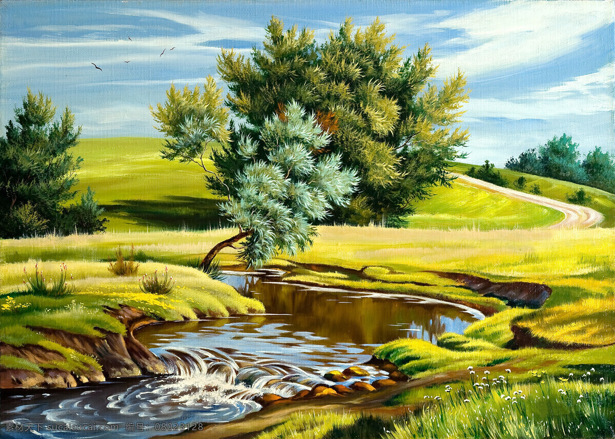 小溪 风景 油画 写生 小溪风景油画 风景画 油画写生 绘画艺术 装饰画 书画文字 文化艺术