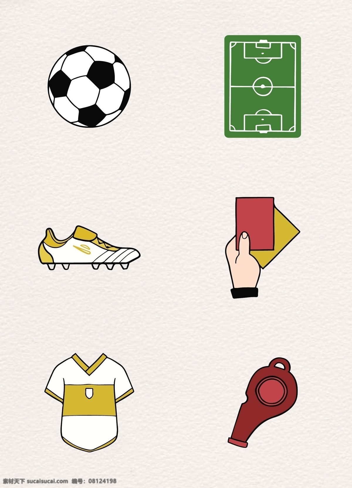 手绘 风格 足球比赛 图标 卡通 卡通足球 球衣 哨子 防滑鞋 卡通足球比赛 足球比赛素材 卡通球场 红牌黄牌