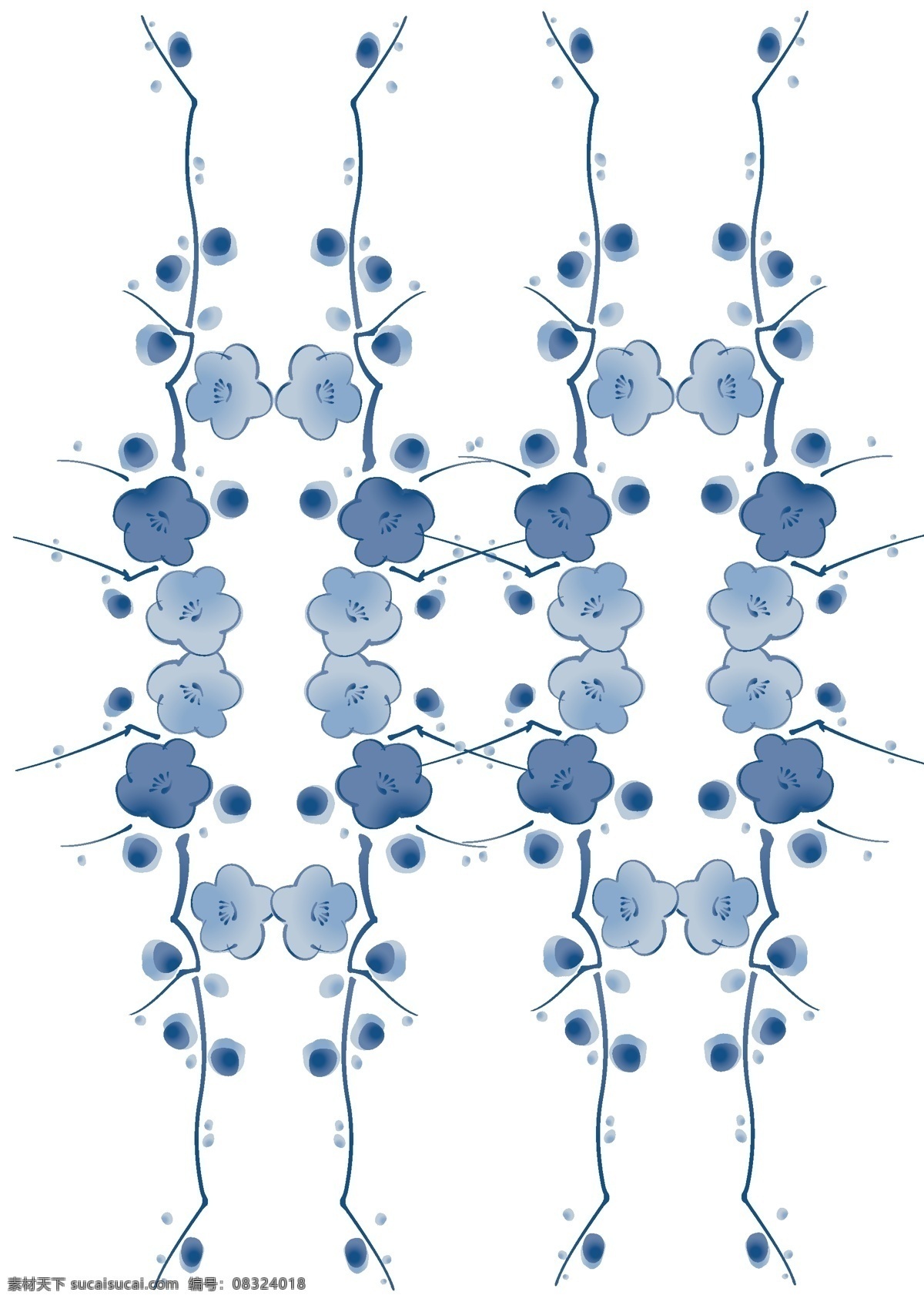蓝色 淡雅 梅花 元素 矢量 图案 图案设计 背景 植物 花卉 小清新