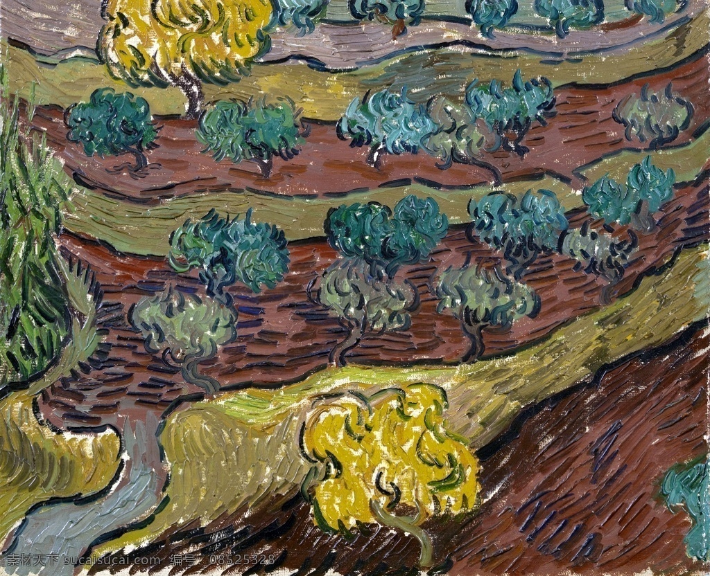 手绘 山边 橄榄树 客厅 装饰画 梵高 名画 山边的橄榄树 后印象派 客厅装饰画 手绘风景油画