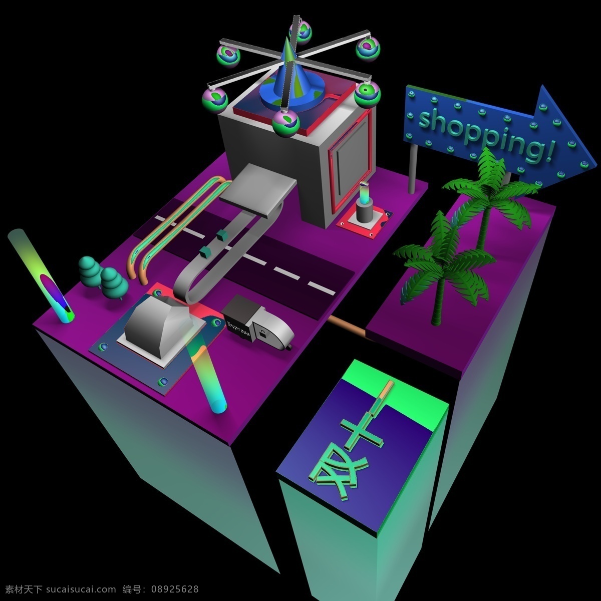 c4d 建模 套 模板 双十 场景 加 背景 渐变 效果 更 佳 场景图 彩色 清新系 用于 各种 图 双十一 低面体建模 卡通风格