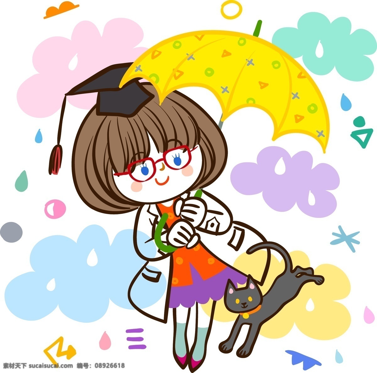 雨伞 女孩 卡通 漫画 漫画素材 矢量素材 矢量 打雨伞 矢量图 其他矢量图