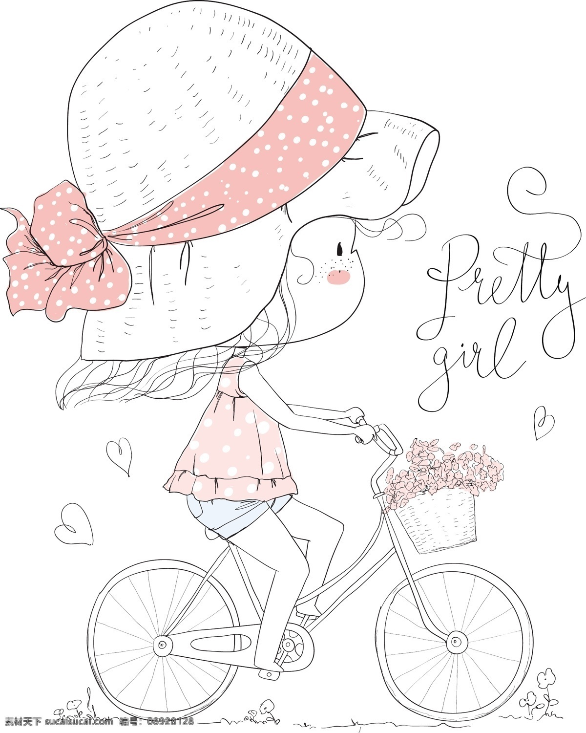 骑车 女孩 卡通 装饰 环保 健康 出行 时尚花纹 画册封面 贺卡背景