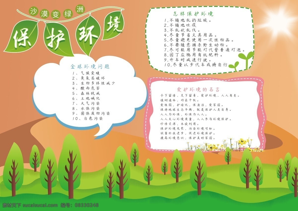 原创 保护 环境 绿洲 生态 公益 环保 小报 手 抄报 绿色 简约 小清新 草地 保护环境 地球 做起 爱护环境 生态地球 手抄报 沙漠