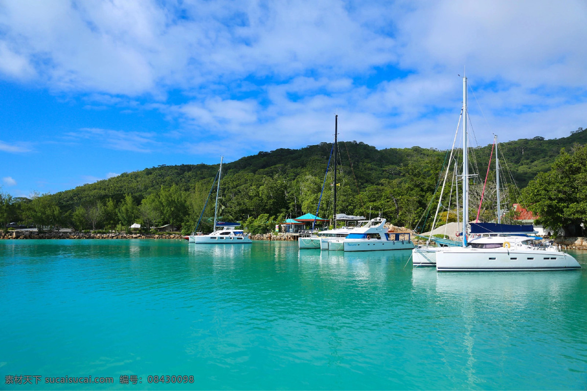 塞舌尔码头 塞舌尔 码头 船 普拉兰岛 碧水蓝天 旅游摄影 国外旅游