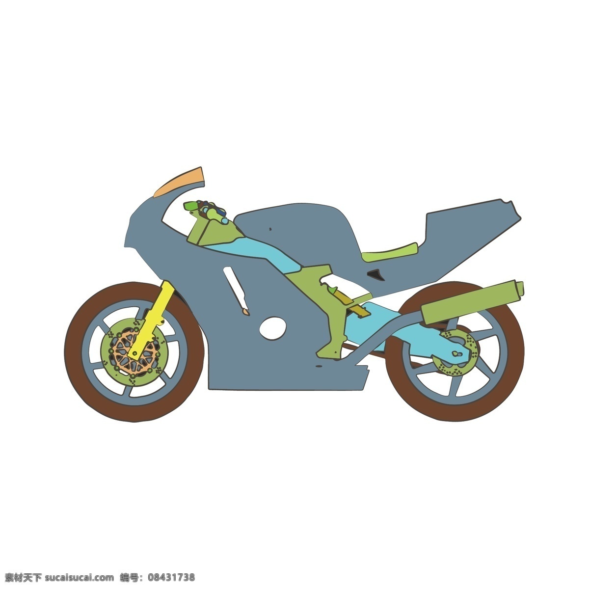 简约 扁平 卡通 漫 画风 机车 摩托车 矢量 元素 漫画风 撞色 插图