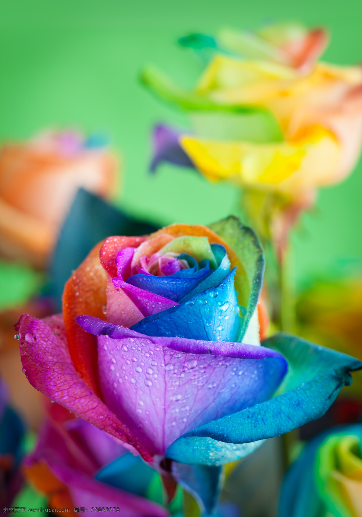 彩色 玫瑰 上 水球 玫瑰花 水珠 植物 花卉 花草树木 生物世界