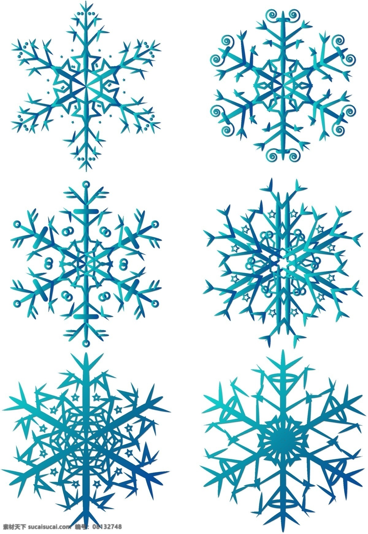 圣诞节 蓝色 雪花 元素 商用 圣诞雪花 冬季雪花 蓝色雪花 雪花元素 简约雪花